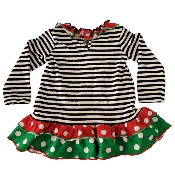 Bonnie Baby Christmas Dress Jewel Reindeer Applique Ruffled Multicolor Girl 12M - Picture 3 of 8
